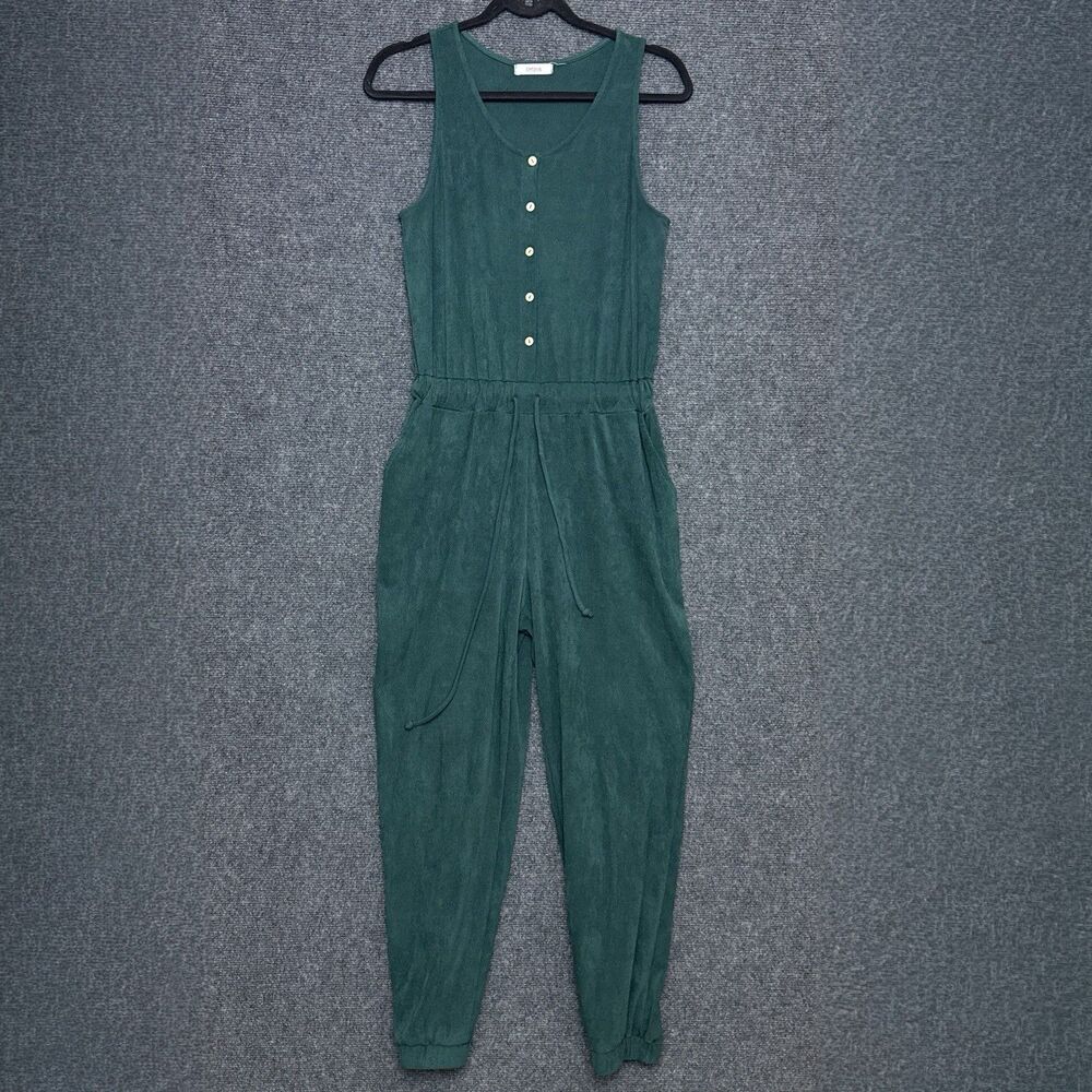 Cherish Corduroy Womens Jumpsuit S Forest Green Jogger Leg Sleeveless Pockets